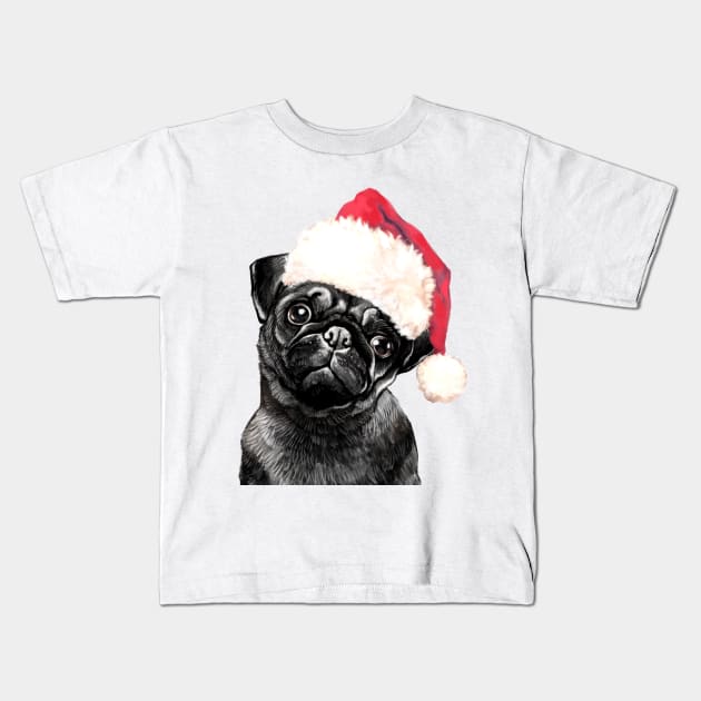 Christmas Black Pug Kids T-Shirt by bignosework